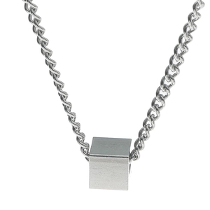 Minimalist silver cube pendant necklace in polished stainless steel for men and women