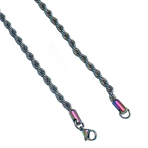 8mm iridescent titanium steel twist rope chain necklace with lobster clasp for hip hop style