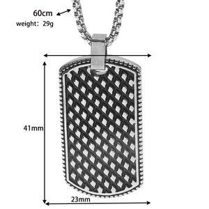 Detail view of military dog tag pendant with dimensions 41mm by 23mm and 60cm chain
