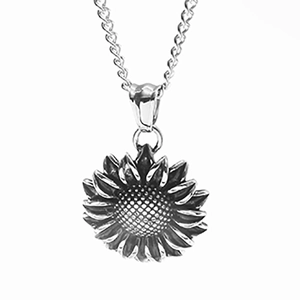 Vintage silver sunflower pendant necklace with oxidized finish and detailed petals