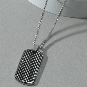 Vintage Hip Hop Stainless Steel Dog Tag Pendant Necklace For Men Industrial Grid Dragon Scale Texture Alloy Military Jewelry