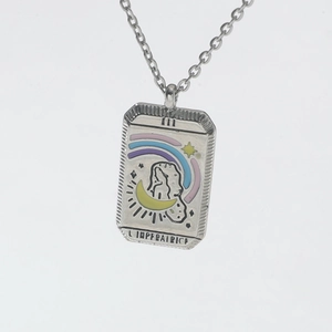 Silver Empress Tarot card pendant necklace with colorful enamel rainbow and star design