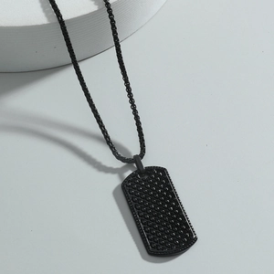 Men's hip hop black dog tag necklace with embossed dragon scale texture and box chain