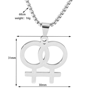 Pendentif double symbole Vénus en acier inoxydable poli avec chaîne de 60cm et détails