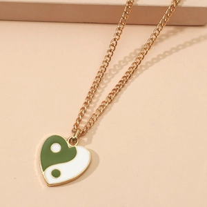 Süße Legierung Emaille Herz Tai Chi Yin Yang Anhänger Halskette Retro Ins Stil Gold Silber Kette Für Damen Mädchen Schmuck