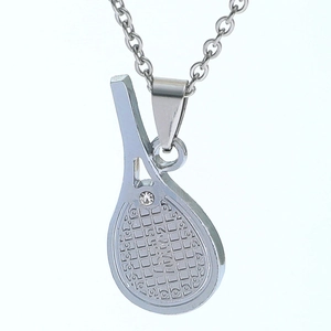 Collier avec pendentif raquette de tennis argenté et cristal pour amateur de sport