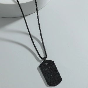 Matte black military dog tag necklace for men with textured fingerprint embossed design