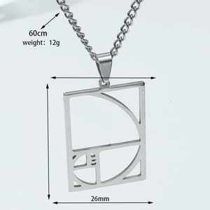 Macro detail of geometric hollow square pendant showing 60cm chain length and 26mm width