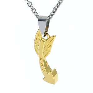 Collier pendentif flèche cœur bicolore or et argent avec gravure YOU élégante
