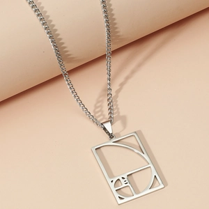 Minimalist silver stainless steel necklace with geometric Fibonacci spiral hollow pendant