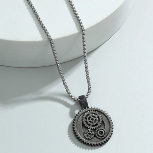 Cyberpunk Steampunk Gear Pendant Necklace For Men Stainless Steel Alloy Hollow Industrial Hip Hop Neck Jewelry Accessory