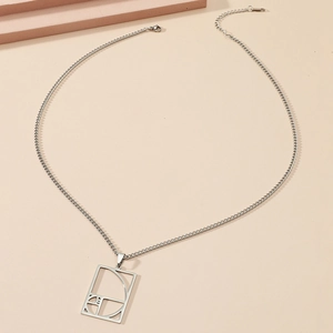Minimalist stainless steel necklace with geometric Fibonacci sequence spiral pendant