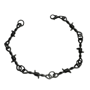 Hip hop style black barbed wire bracelet with matte metal spikes and lobster clasp closure