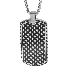 Men's hip hop military tag necklace with silver diamond grid pattern on box chain