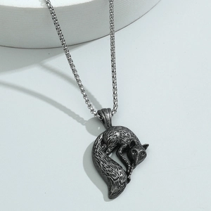 Vintage Stainless Steel Chain Alloy Fox Pendant Necklace For Men Hip Hop Retro Silver Fox Animal Amulet Fashion Jewelry