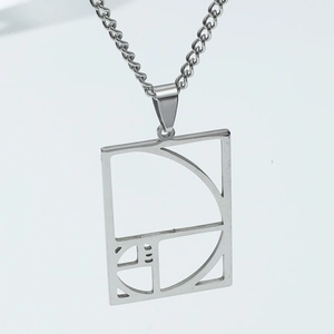 Stainless steel necklace featuring a geometric hollow square pendant with spiral design