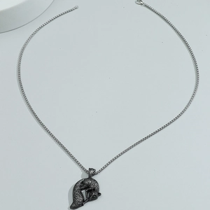 Vintage silver fox pendant necklace with a detailed square box chain for men fashion