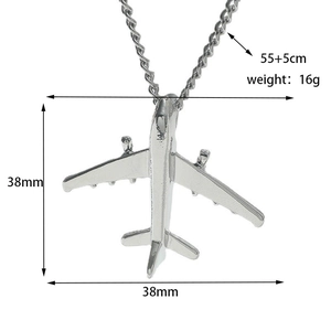 Detailed view of airplane pendant with 55+5cm chain length and 16g weight specs