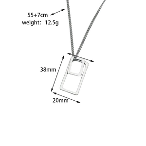 Detailed size specifications for silver geometric rectangular stainless steel necklace