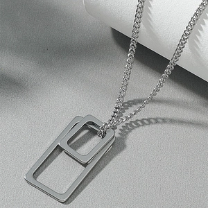 Minimalist Stainless Steel Alloy Double Geometric Square Pendant Necklace For Men Women Cold Style Box Chain Jewelry Gift