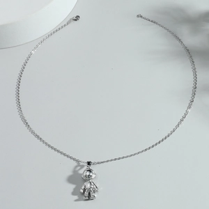 Collier avec pendentif astronaute 3D en argent et chaîne polie pour un style hip hop