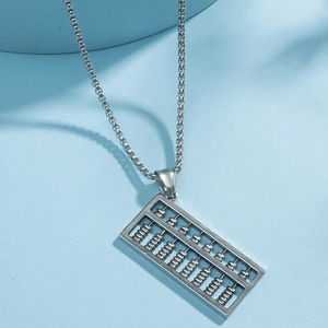 Collier avec pendentif boulier argenté aux perles mobiles et chaîne à billes pour homme