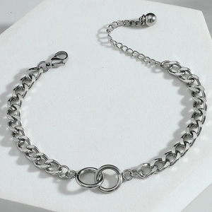 Semplice Bracciale in Acciaio Inossidabile a Doppio Anello Intrecciato per Uomo Donna Maglia Cubana Argento Gioielli Regalo Regolabile
