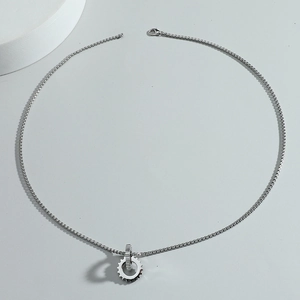 Industrial gear pendant necklace in silver stainless steel with box chain for men and women