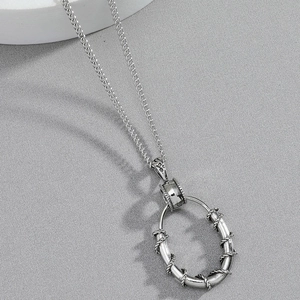 Men's retro titanium steel chain with industrial thorn-wrapped oval circle pendant