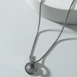 Industrial style stainless steel double gear pendant necklace for men and women