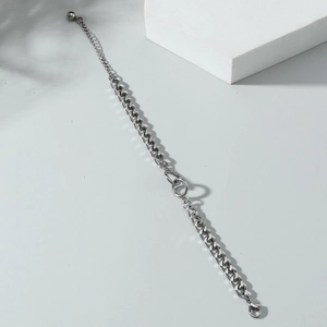 Bracciale a catena minimalista in acciaio inossidabile argento con chiusura a moschettone