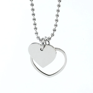 Minimalist double heart pendant necklace with layered silver metal bead chain for women