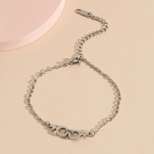 Silver stainless steel bracelet with double Venus symbols and adjustable lobster clasp