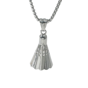 Collana con ciondolo a volano da badminton 3D in argento con texture dettagliate e catena