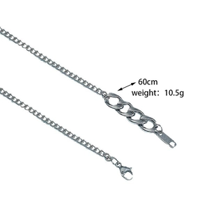 Detailed view of irregular 60cm stainless steel chain necklace weighing 10.5g