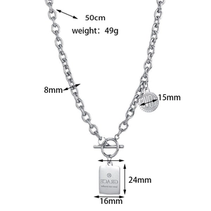 Detailed technical diagram showing 50cm stainless steel chain length and pendant dimensions