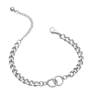 Bracciale minimalista in acciaio inossidabile con doppi anelli e catena cubana piatta