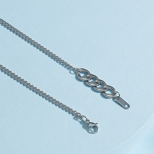 Industrial style irregular stainless steel necklace with mixed Cuban chains and silver tag
