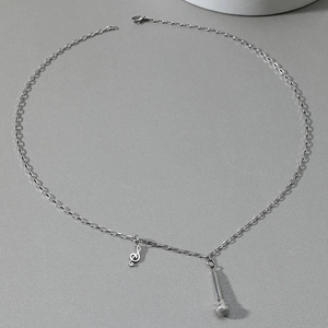 Collier hip hop en argent poli avec pendentif microphone et note de musique