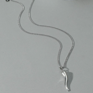 Collier chic en acier inoxydable argenté avec pendentif corne italienne sur fond gris