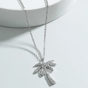 Fashion Alloy Palm Tree Pendant Necklace With Rhinestone Minimalist Coconut Tree Neck Jewelry For Women Men Daily Gift