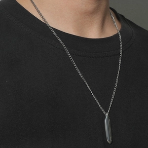 Minimalist Alloy Geometric Pendant Necklace Silver Tone Ins Style Simple Long Strip Jewelry For Men Women Accessory