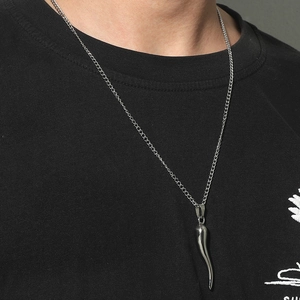 Collier Pendentif Corne Italienne en Alliage Minimaliste Pour Hommes Femmes Argent Cornicello Piment Amulette Protection Bijoux