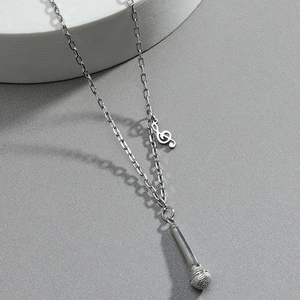 Collier microphone hip hop argent avec pendentif note de musique pour unisexe