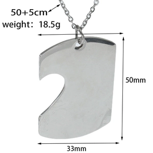 Detail view of silver heart puzzle pendant dimensions and necklace chain length