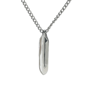 Minimalist silver geometric cylinder pendant necklace with polished stainless steel finish