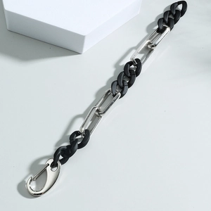 Industrial matte black acrylic and silver metal chain bracelet with lobster clasp
