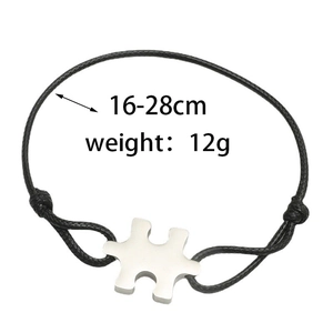 Adjustable black braided cord puzzle bracelet with 16-28cm length and 12g weight