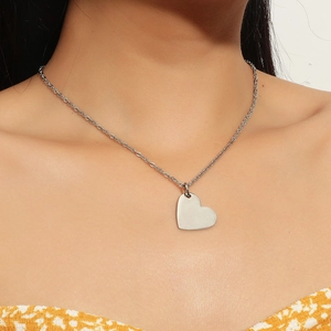 Stainless Steel Puzzle Heart Pendant Necklace For Couples Lovers Silver Tone Polished Minimalist O Chain Jewelry Gift Unisex