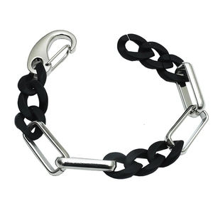 Industrial black acrylic and silver metal chain bracelet with carabiner clasp